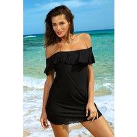 KDMD Women's Beach Frill Cover Up Tunic With Elastic in Black | Size: Small