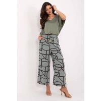 Love Lace Women's Light Viscose Wide Leg High Waist Trousers in Green | Size: Small