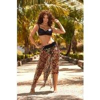 KDMD Women's Leopard Print Beach Sarong Tunic Skirt in Brown | Size: 36