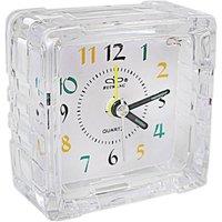 KDMD Silent Square Quartz Bedside Alarm Clock for Kids Students in Clear