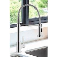JANLEMNY Brushed Nickel Pull-Down Sprayer 2-Mode Kitchen Tap in Silver | Size: 1000mm x 400mm