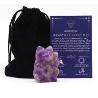 KDMD Amethyst & purple Obsidian Lucky Cat Figurine - Protective Gemstone