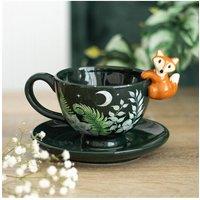 KDMD Green Forest Fox Teacup & Saucer Set - 500ml, Hand Wash Only