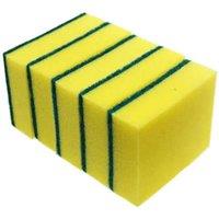 KDMD 5PCS Dual Sided Dishwashing Scrub Sponge Grease Remover 11x6cm in Yellow | Size: 11x6 cm