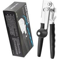 KDMD Ergonomic Manual Tin Can Opener Stainless Steel Soft Grip in Black