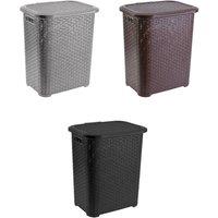 KDMD 45L Plastic Rattan Laundry Basket With Lid Clothes Hamper