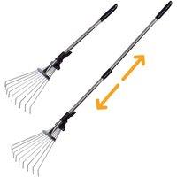 KDMD Telescopic Expandable Garden Rake 9 Head Stainless 23cm to 70cm in Silver