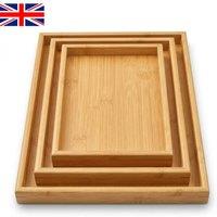 KDMD 3 Piece Bamboo Wooden Serving Trays Set Food Platter Dinner in Natural