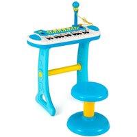 Gymax 31-Key Piano With Stool Set Kids Electronic Keyboard With Microphone in Blue