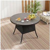 Living and Home Garden Rattan Tempered Glass Top Round Table with Parasol Hole in Black