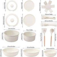 Living and Home 17-Piece Non-Stick Detachable Pan Pot Cookwear Set with Removable Pot Handles in Cream | Size: 17 Pack