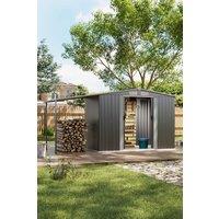 Living and Home 8x4 ft Apex Metal Shed Garden Storage Shed with Double Door and Sun Shelter in Grey