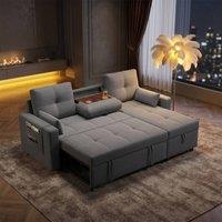 FENCHILIN Sofa Bed with Pullout Sleeper Reversible Chaise DropDown Cup Holder in Grey