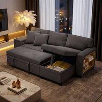 FENCHILIN L-Shaped Pullout Sofa Bed with Reversible Chaise 2 Ottomans in Grey