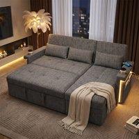 FENCHILIN Corner Pullout Sofa Bed with Lighting Armrests Adjustable Backrest in Grey