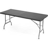 Christow Folding Garden Table Rattan Effect 6ft Outdoor Dining 6 Seater in Black