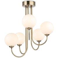 Netlighting Lyndon 5 Light Globe Flush Fitting Antique Brass with Opal White Glass in Gold