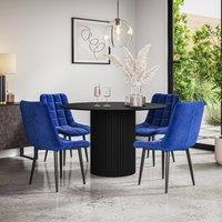 More4Homes Arlo Black Table Top W Black Legs + Nova Velvet Dining Chair Set Of 6 in Blue