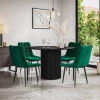 More4Homes Arlo Black Table Top W Black Legs + Nova Velvet Dining Chair Set Of 6 in Green
