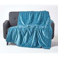 Homescapes Velvet Quilted Throw 100% Cotton, Soft & Luxurious Blanket in Blue | Size: 125 cm x 150 cm