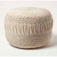Homescapes Sofia Pleated Velvet Pouffe in Cream