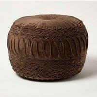 Homescapes Sofia Pleated Velvet Pouffe in Brown