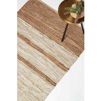 Homescapes Brown Leather Handwoven Stripe Rug | Size: 160 cm x 230 cm