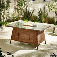 FurnitureboxUK Marbella Rattan 6 Seat Garden Dining Table + Firepit in Beige