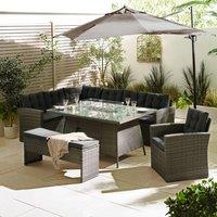 FurnitureboxUK Marbella 9 Seat Rattan Firepit Table Garden Dining Set in Grey