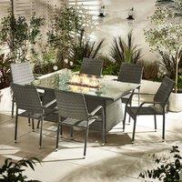 FurnitureboxUK Marbella 6 Seat Rattan Firepit Table Garden Dining Set in Grey