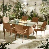 FurnitureboxUK Marbella 6 Seat Rattan Firepit Table Garden Dining Set in Beige