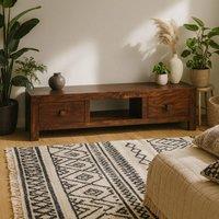 Wyld Haus Phuket Dark Mango Wood TV Media Unit 2 Drawers 1 Open Shelf in Brown
