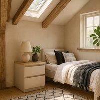 Wyld Haus Budapest Bedside Table Cashmere Cream Natural Oak Effect 2 Drawers