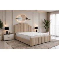 SOFT SNOOZE BEDS Art Deco Ottoman Divan Storage Bed in Plush Velvet in Beige | Size: Double