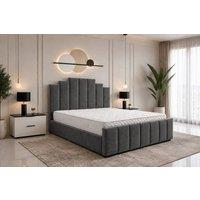 SOFT SNOOZE BEDS Art Deco Ottoman Divan Storage Bed in Plush Velvet in Dark Grey | Size: Double