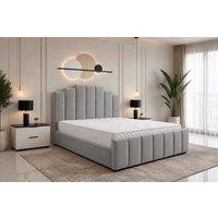 SOFT SNOOZE BEDS Art Deco Ottoman Divan Storage Bed in Plush Velvet in Silver | Size: Double