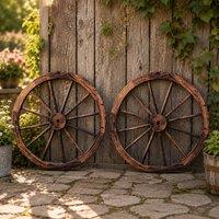 Gr8 Garden Set of 2 76cm Rustic Wooden Garden Wagon Wheels in Brown