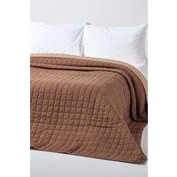 Homescapes Cotton Quilted Reversible Bedspread in Brown | Size: Double