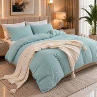 Pamposh 2 Pack Pre Washed Microfibre Duvet Cover Set Reversible Bedding Sets in Pale Green | Size: Double