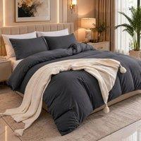 Pamposh 2 Pack Pre Washed Microfibre Duvet Cover Set Reversible Bedding Sets in Dark Grey | Size: Super King