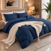 Pamposh 2 Pack Pre Washed Microfibre Duvet Cover Set Reversible Bedding Sets in Navy | Size: Double