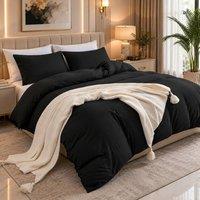 Pamposh 2 Pack Pre Washed Microfibre Duvet Cover Set Reversible Bedding Sets in Black | Size: King