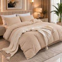 Pamposh 2 Pack Pre Washed Microfibre Duvet Cover Set Reversible Bedding Sets in Beige | Size: Double