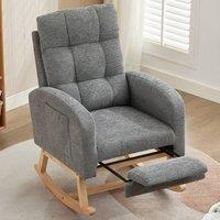 BTM Waffle Fabric Rocking Chair with Footrest & Side Pockets, Grey