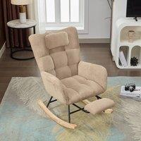 BTM Fabric Rocking Chair with Footrest & Side Pockets, Brown in Beige