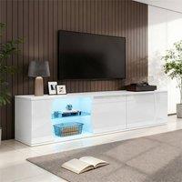BTM 180x40x45 TV Cabinet Lowboard Glass Doors LED Storage TV Stand in White