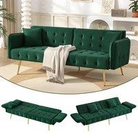 BTM 2 Seater Sofa Bed Adjustable Backrest Velvet Folding Sleeper Sofa in Green
