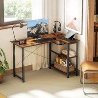 HOMCOM L-Shaped Computer Desk Study Workstation with 2 Shelves, Steel Frame in Brown