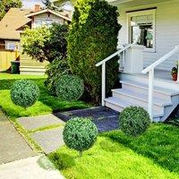 HOMCOM Set of 2 Artificial Boxwood Topiary Trees with Ground Stake in Green