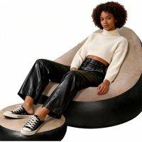 KDMD 2 Piece Inflatable Lounge Chair With Foot Stool for Gaming in Light Brown